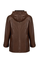 Selia Woman Brown Hooded Leather Coat | Derimod