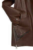 Selia Woman Brown Hooded Leather Coat | Derimod