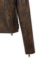 Newage Kadın Kahverengi Slim-Fit Biker Deri Ceket | Derimod