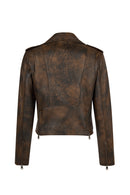 Newage Kadın Kahverengi Slim-Fit Biker Deri Ceket | Derimod