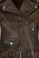 Newage Kadın Kahverengi Slim-Fit Biker Deri Ceket | Derimod