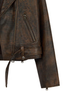 Newage Kadın Kahverengi Slim-Fit Biker Deri Ceket | Derimod