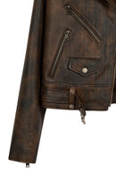 Newage Kadın Kahverengi Slim-Fit Biker Deri Ceket | Derimod