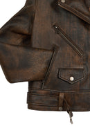 Newage Kadın Kahverengi Slim-Fit Biker Deri Ceket | Derimod
