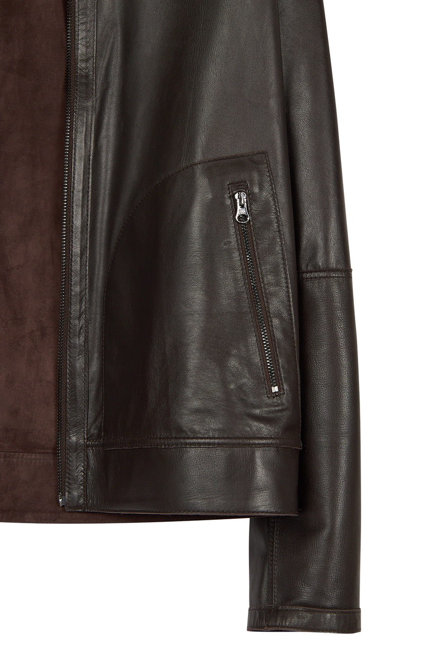 Clint Male Brown Mandarin Collar Double-Sided Suede Leather Jacket