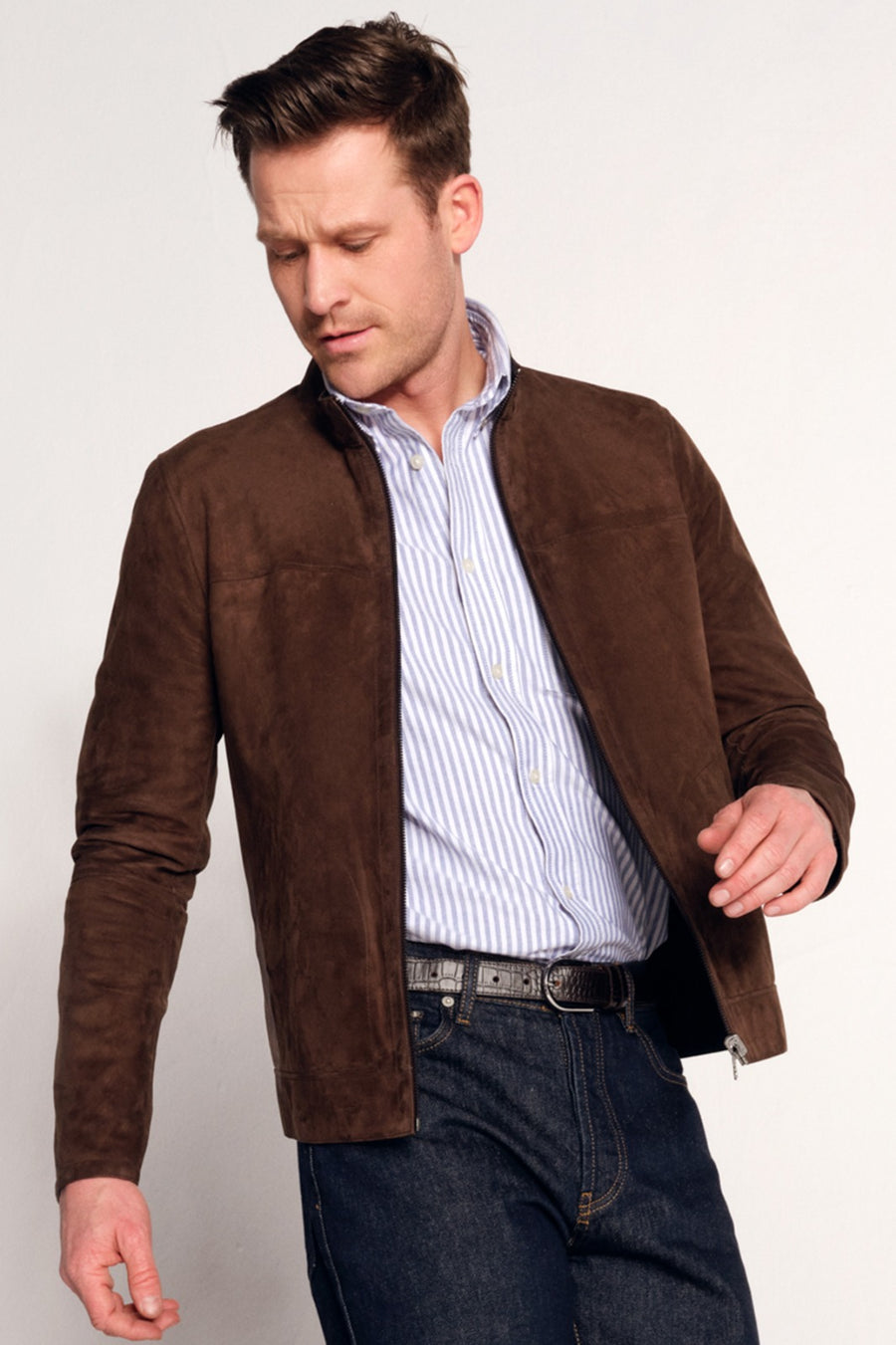 Clint Male Brown Mandarin Collar Double-Sided Suede Leather Jacket 26SGD648110 | Derimod