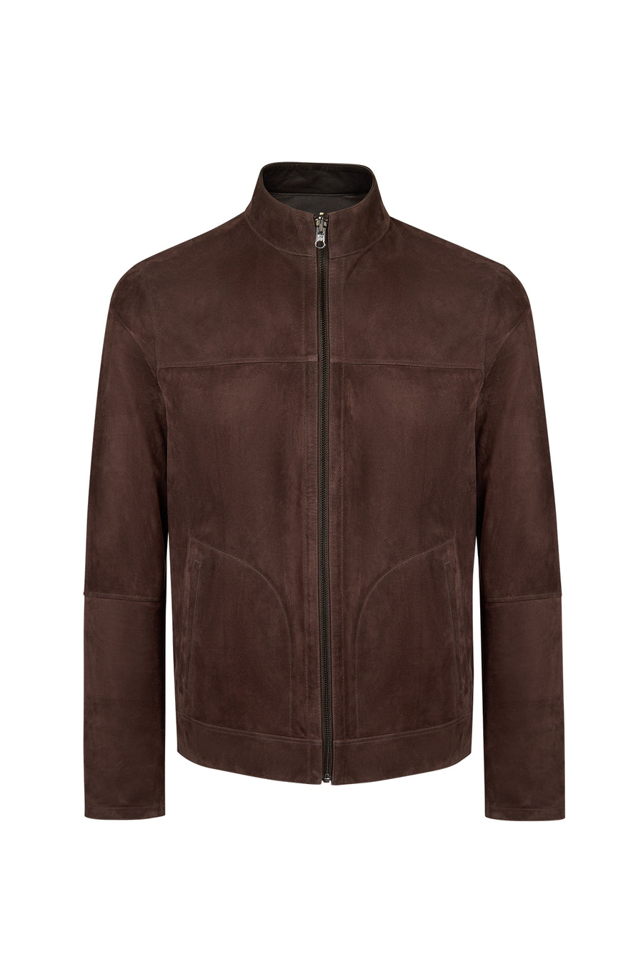 Clint Male Brown Mandarin Collar Double-Sided Suede Leather Jacket