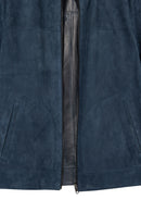 Clint Male Navy Mandarin Collar Reversible Suede Leather Jacket | Derimod