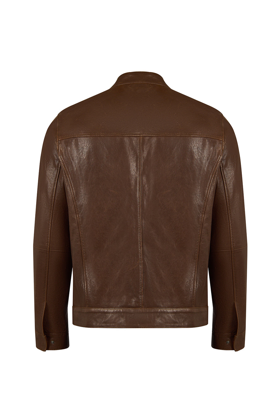 Mane Male Brown Mandarin Collar Leather Jacket