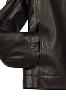 Mane Male Black Mandarin Collar Leather Jacket | Derimod