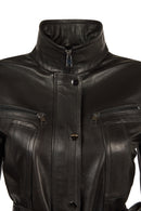 Rebecca-X Woman Black Notched Collar Leather Jacket | Derimod