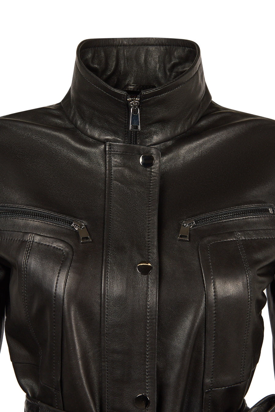 Rebecca-X Woman Black Notched Collar Leather Jacket