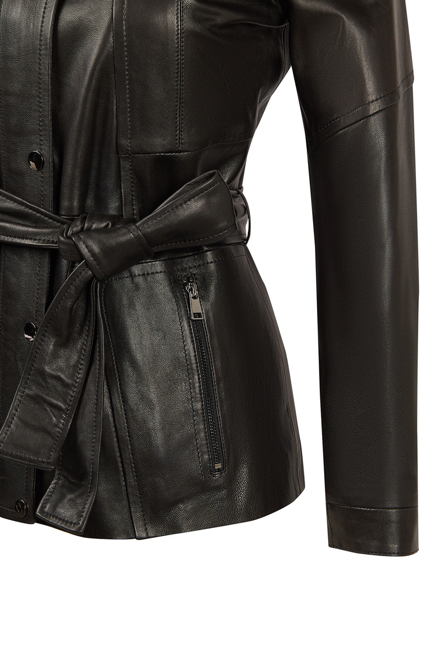 Rebecca-X Woman Black Notched Collar Leather Jacket