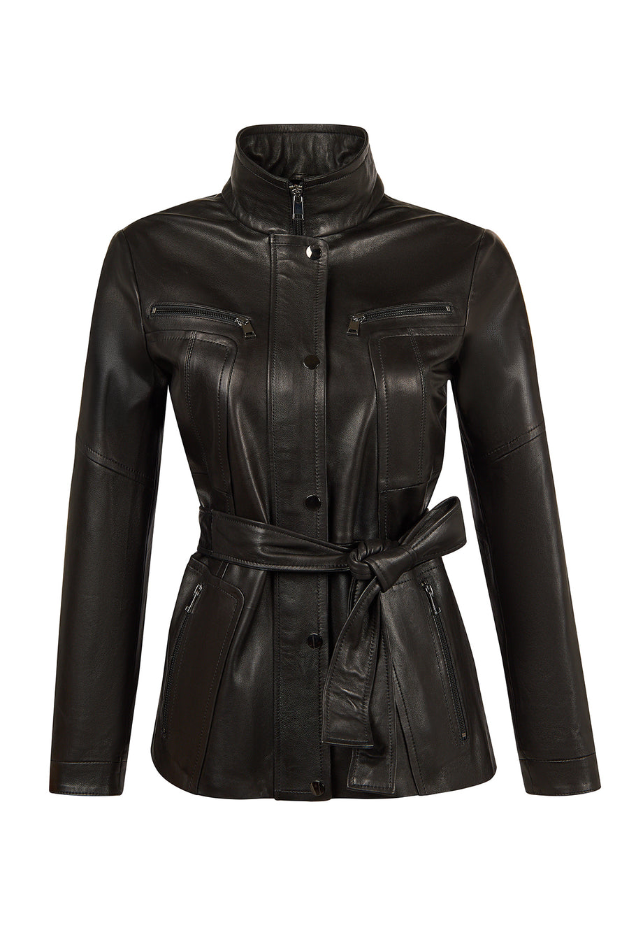 Rebecca-X Woman Black Notched Collar Leather Jacket