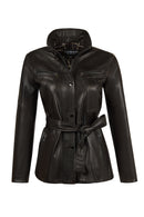 Rebecca-X Woman Black Notched Collar Leather Jacket | Derimod
