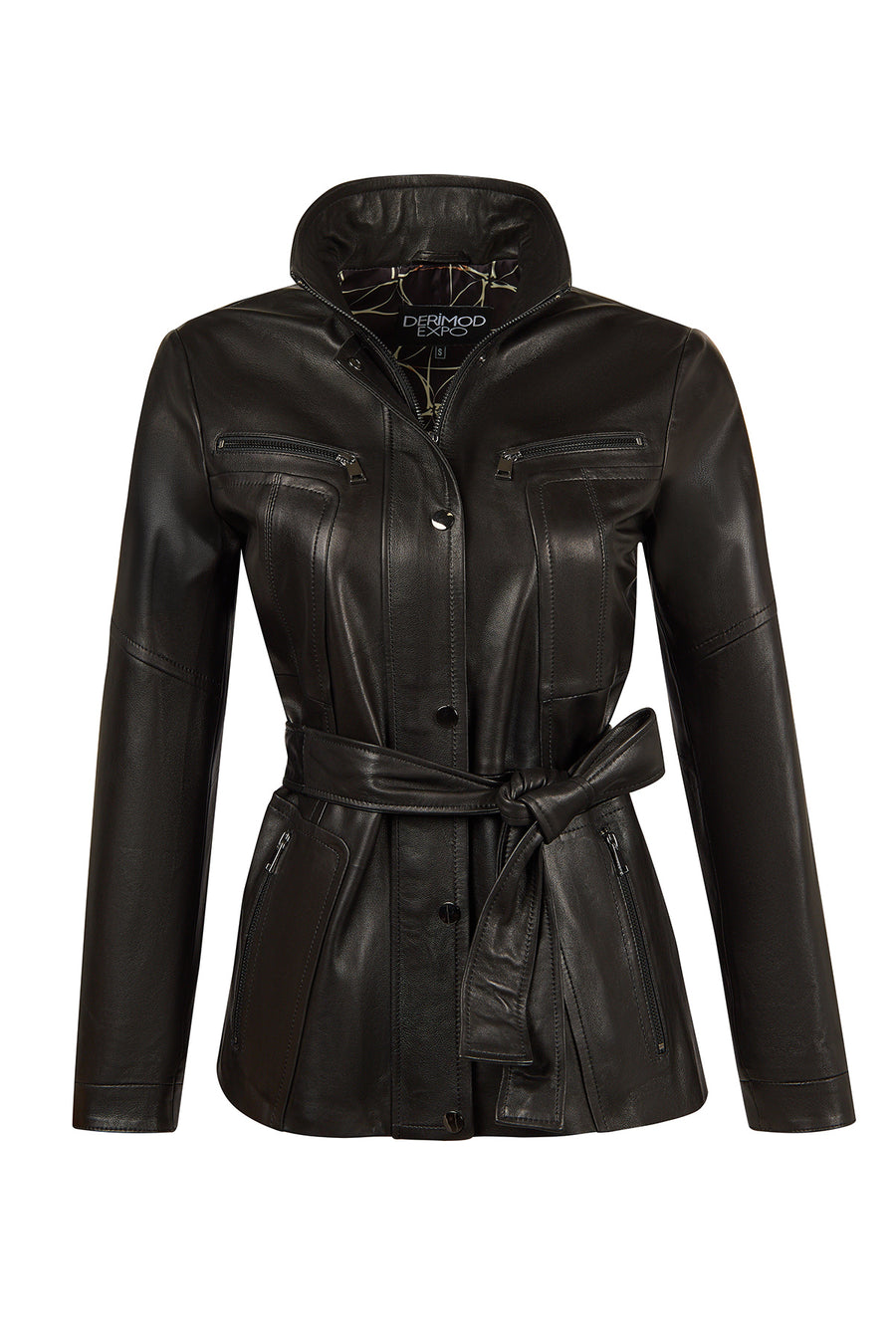 Rebecca-X Woman Black Notched Collar Leather Jacket
