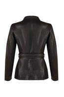 Rebecca-X Woman Black Notched Collar Leather Jacket | Derimod