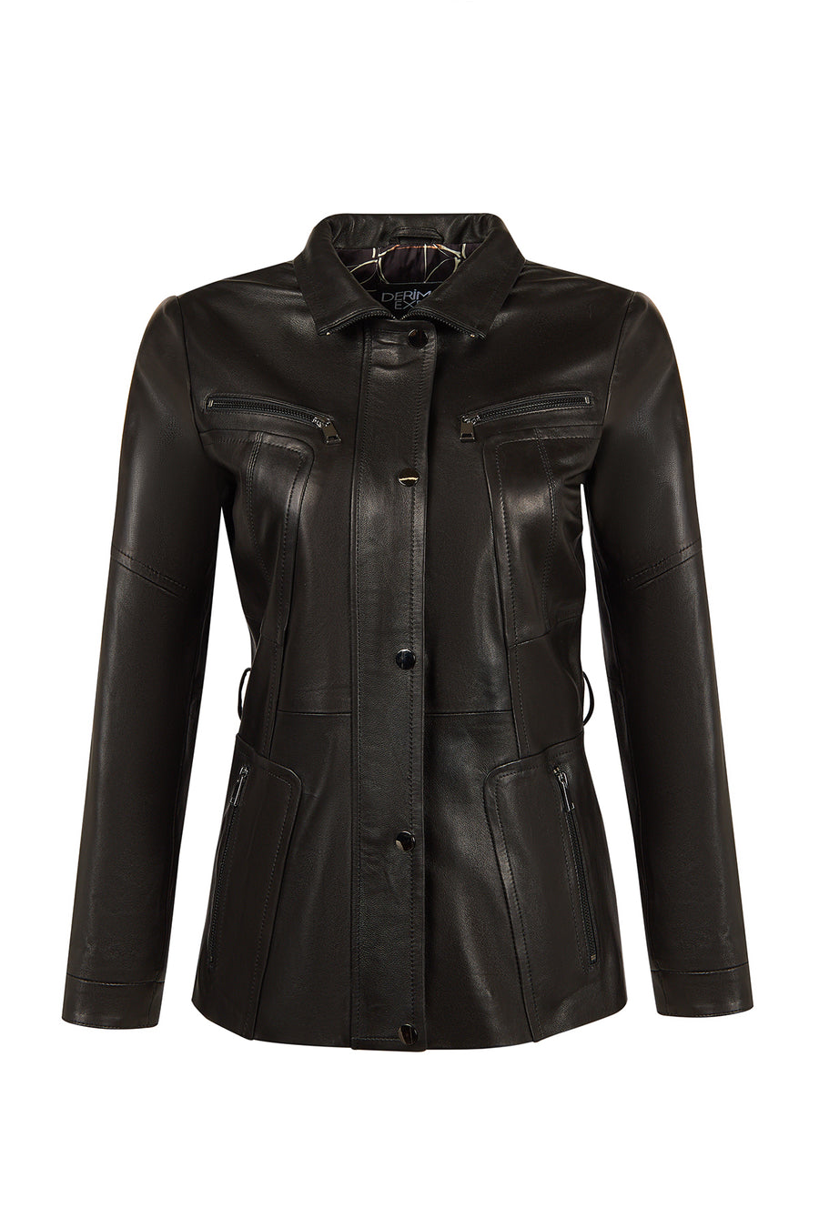 Rebecca-X Woman Black Notched Collar Leather Jacket