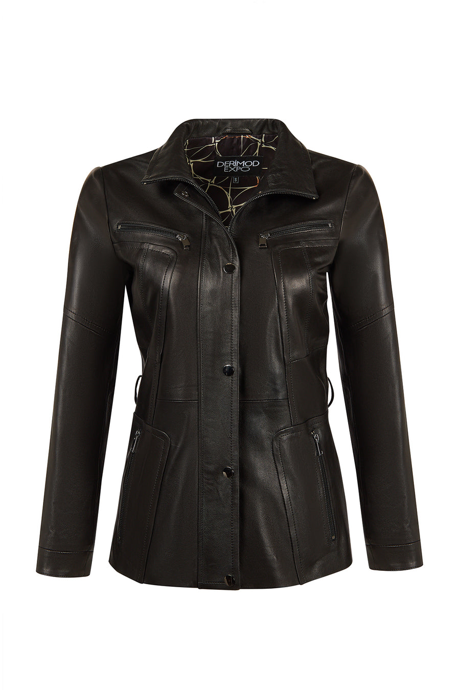 Rebecca-X Woman Black Notched Collar Leather Jacket