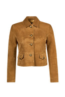 Almira Woman Camel Short Suede Leather Jacket | Derimod