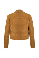 Almira Woman Camel Short Suede Leather Jacket | Derimod