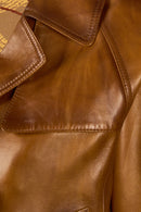 Gabriela Woman Camel A-Form Double-Breasted Leather Jacket | Derimod