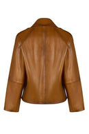 Gabriela Woman Camel A-Form Double-Breasted Leather Jacket | Derimod