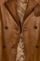 Gabriela Woman Camel A-Form Double-Breasted Leather Jacket | Derimod