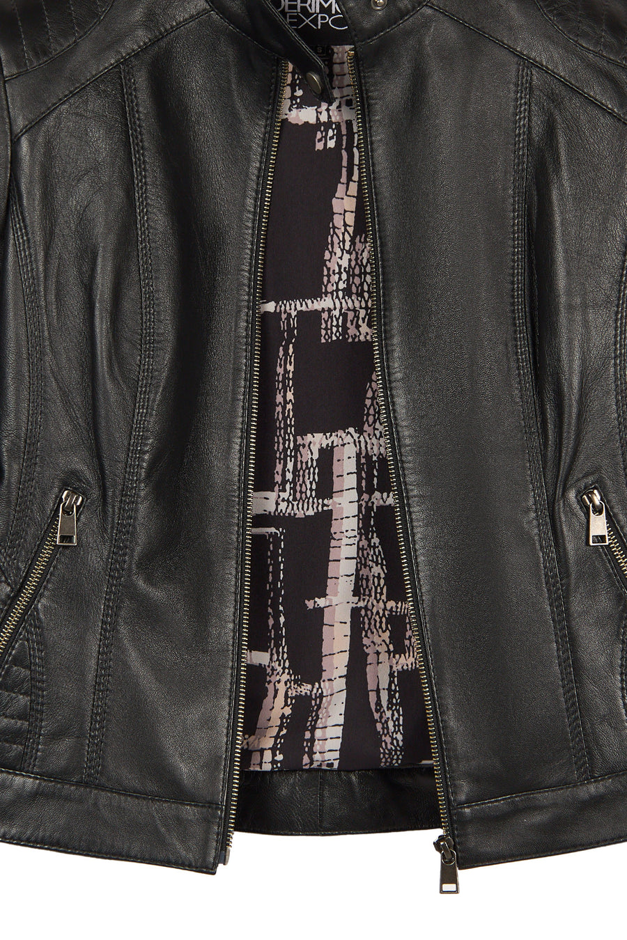 Sandy Woman Black Mandarin Collar Short Leather Jacket