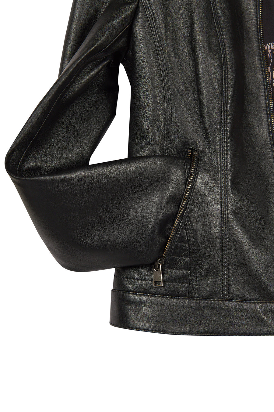 Sandy Woman Black Mandarin Collar Short Leather Jacket