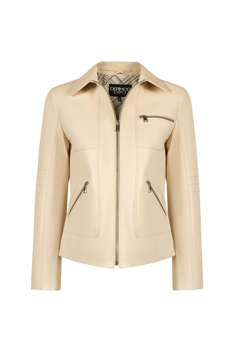 Kim Woman Ecru Short Leather Jacket