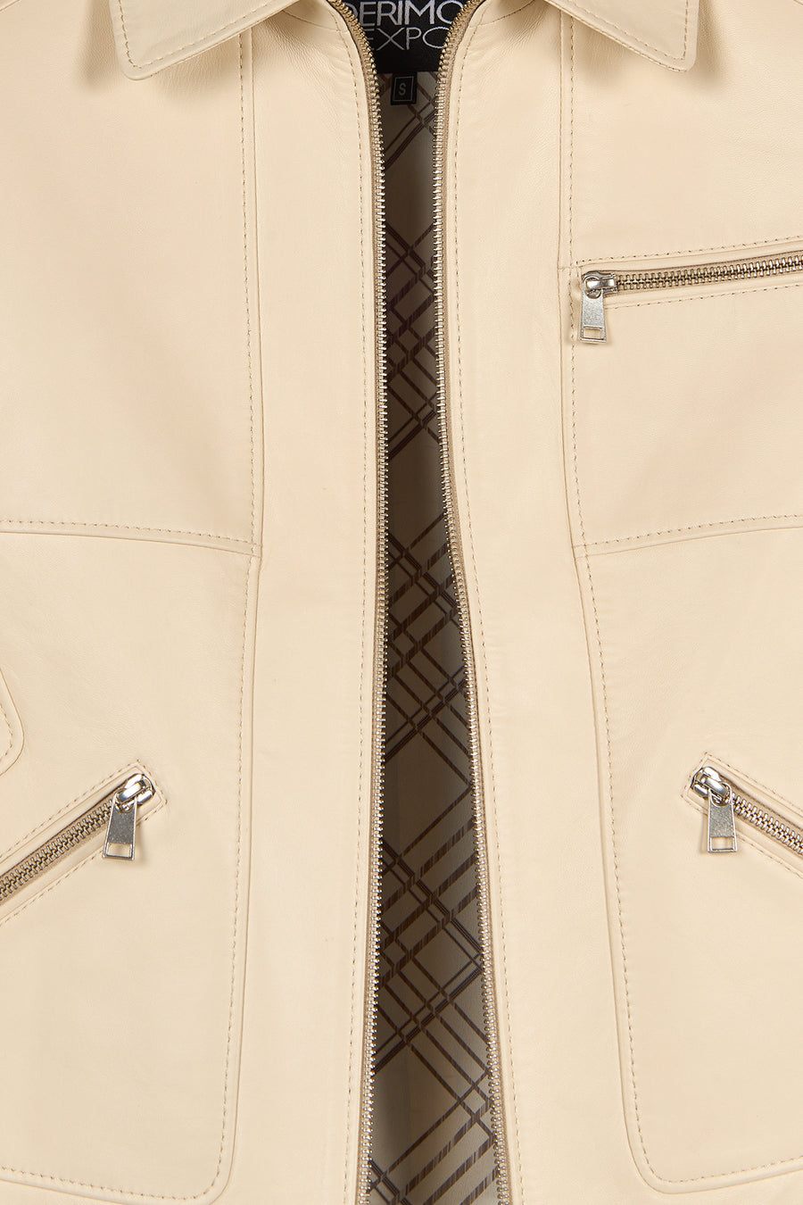 Kim Woman Ecru Short Leather Jacket
