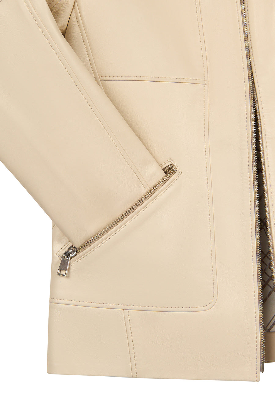 Kim Woman Ecru Short Leather Jacket