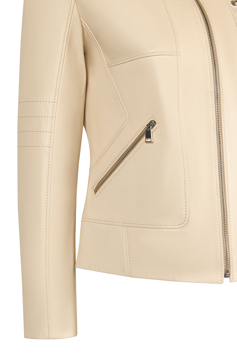 Kim Woman Ecru Short Leather Jacket