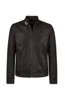 Felibe Male Black Mandarin Collar Leather Jacket | Derimod