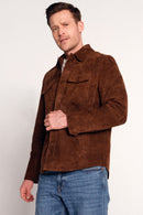 Matias Male Brown Suede Leather Shirt Jacket | Derimod