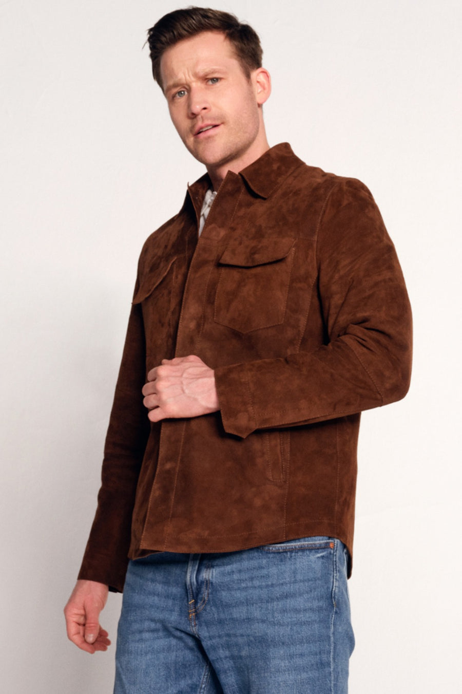 Matias Male Brown Suede Leather Shirt Jacket 26SGE660110 | Derimod