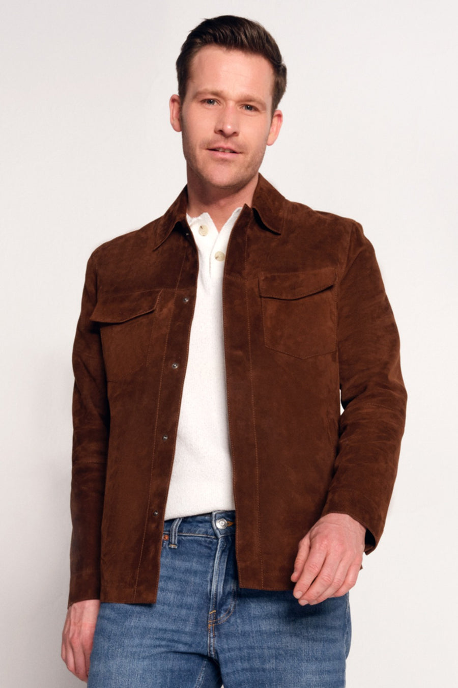 Matias Male Brown Suede Leather Shirt Jacket