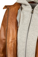 Magic Kadın Kahverengi Kapüşonlu Kısa Spor Deri Ceket | Derimod