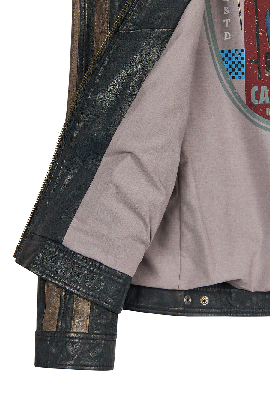 Pitstop Male Navy Sports Leather Jacket with Emblem