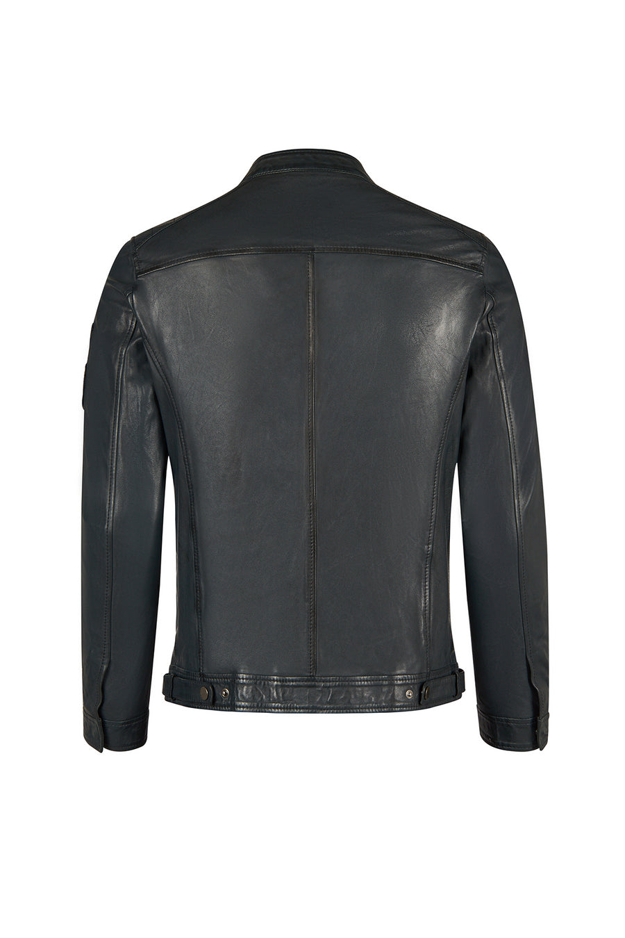 Pitstop Male Navy Sports Leather Jacket with Emblem