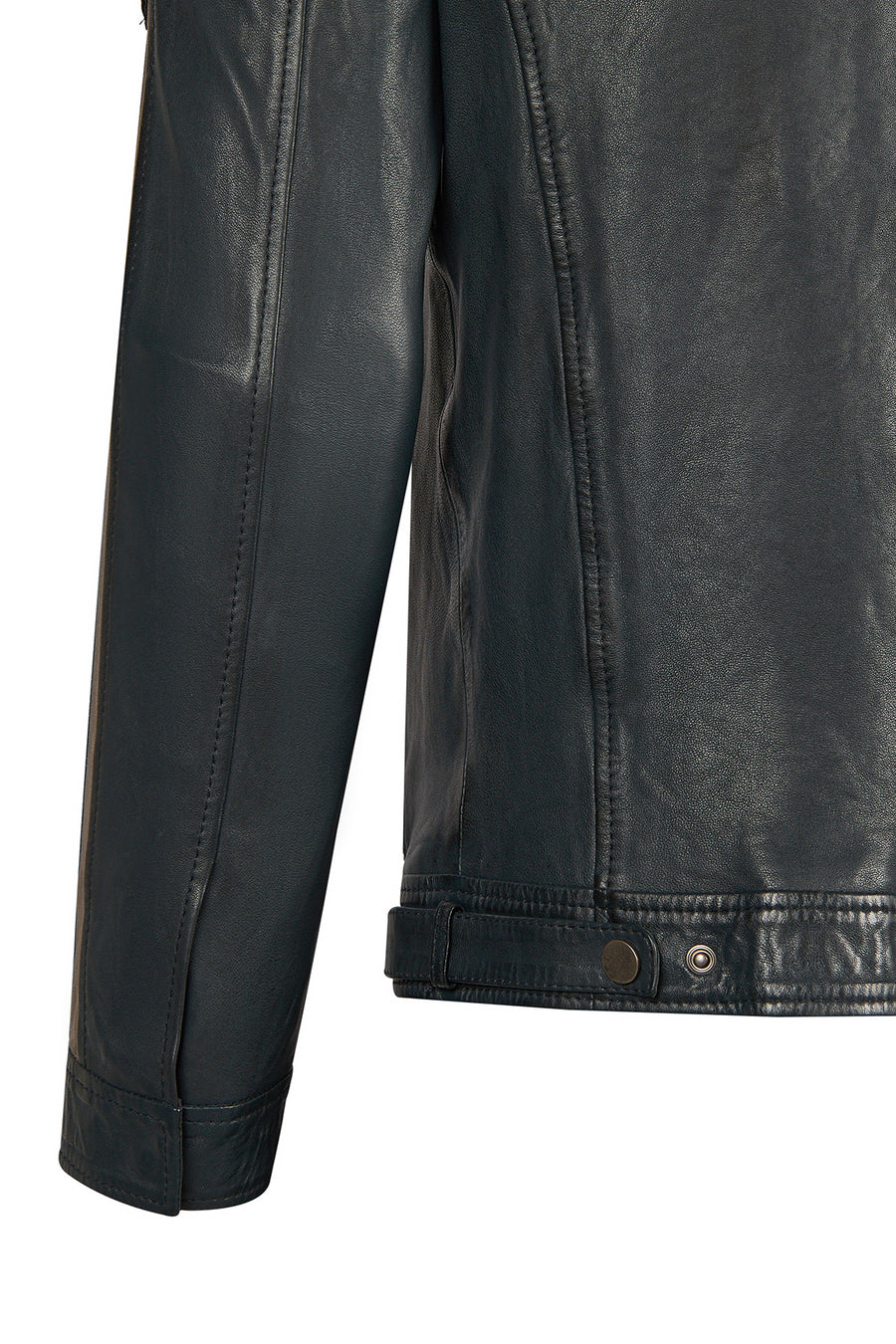 Pitstop Male Navy Sports Leather Jacket with Emblem