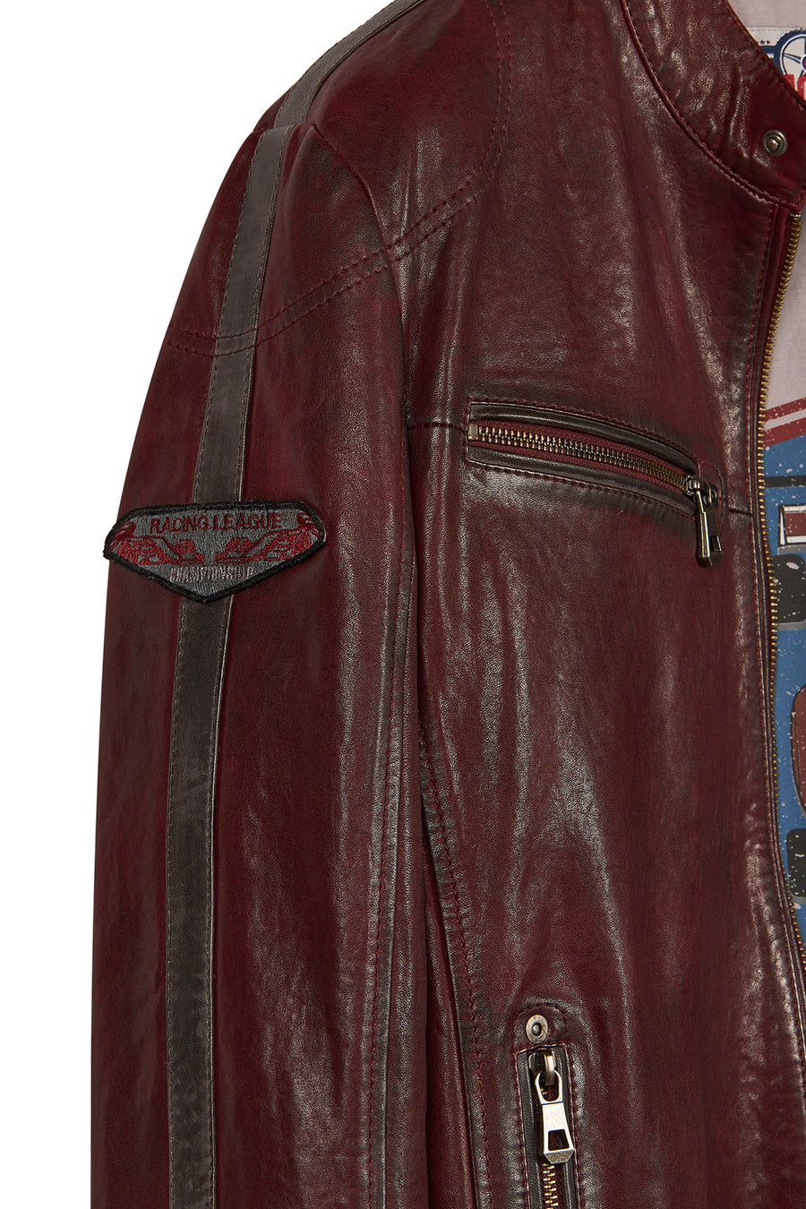 Hamilton Male Burgundy Crest Sports Leather Jacket