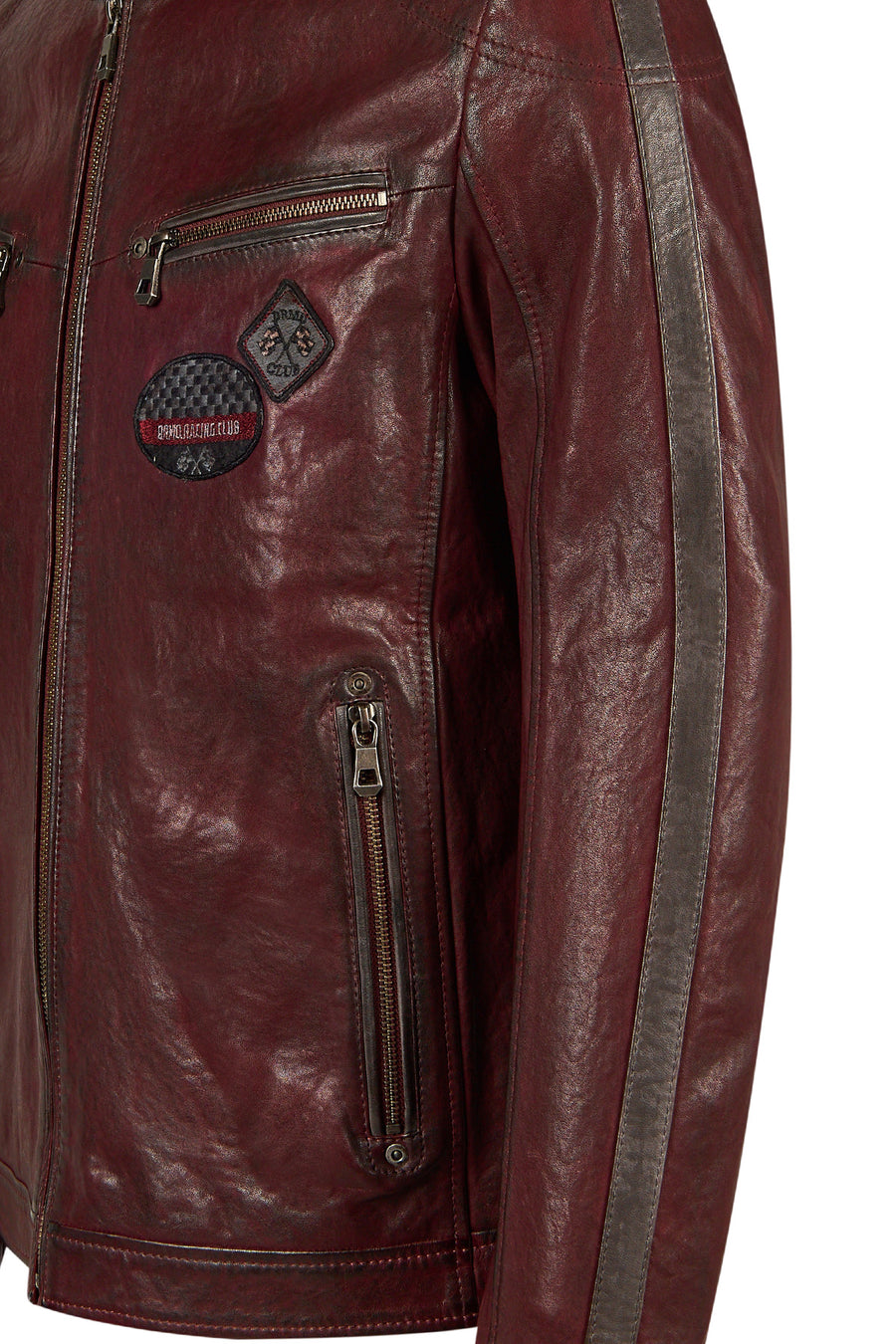 Hamilton Male Burgundy Crest Sports Leather Jacket