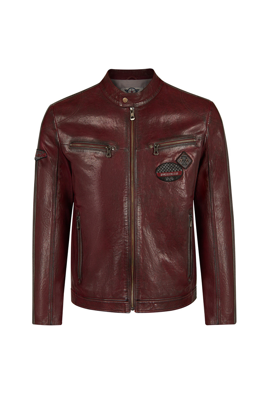 Hamilton Male Burgundy Crest Sports Leather Jacket