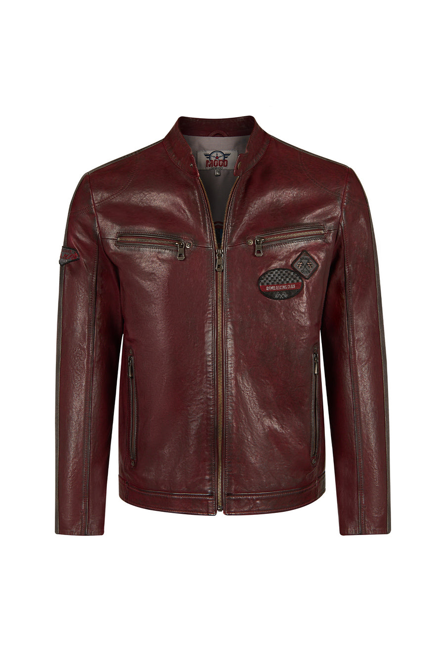 Hamilton Male Burgundy Crest Sports Leather Jacket
