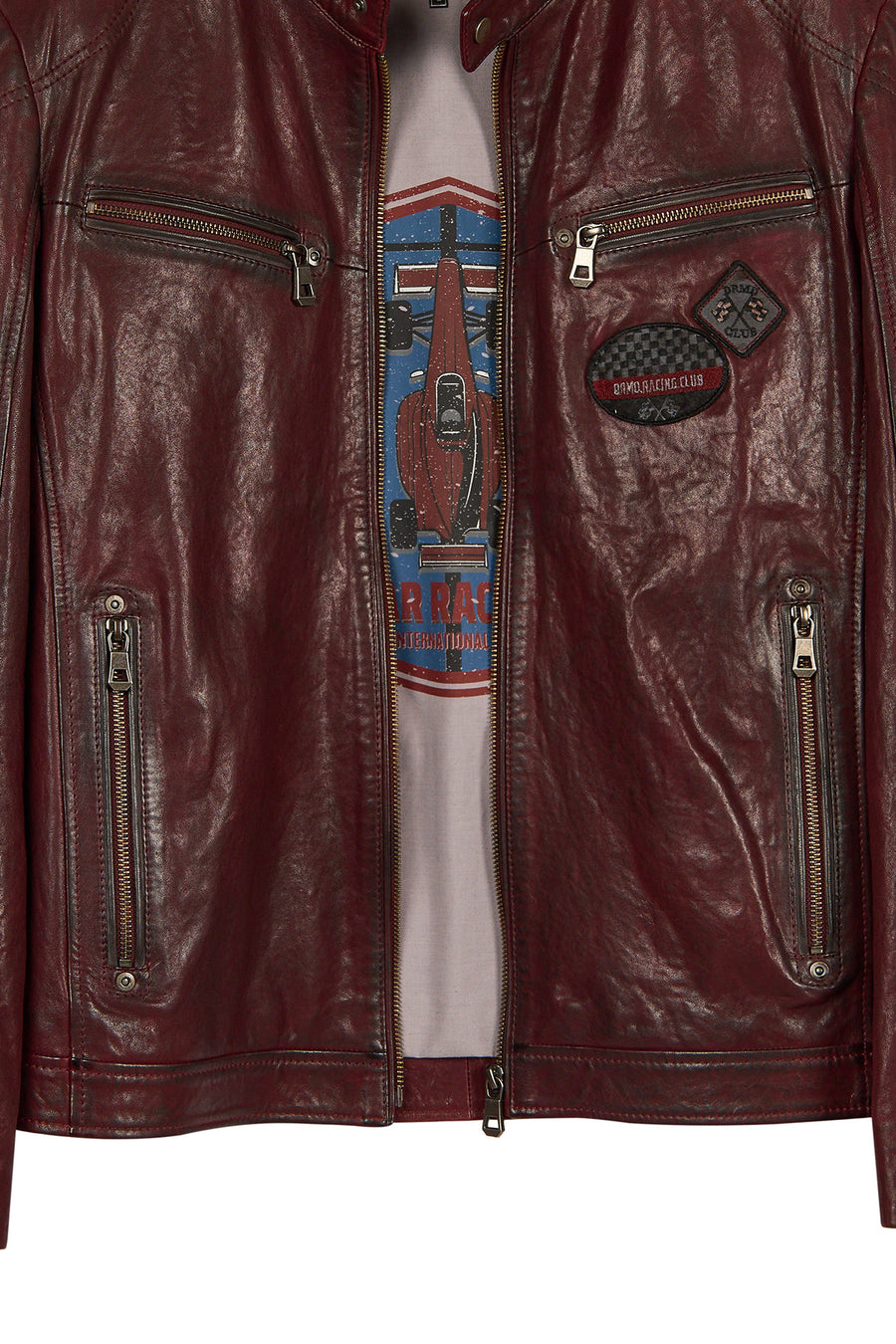 Hamilton Male Burgundy Crest Sports Leather Jacket
