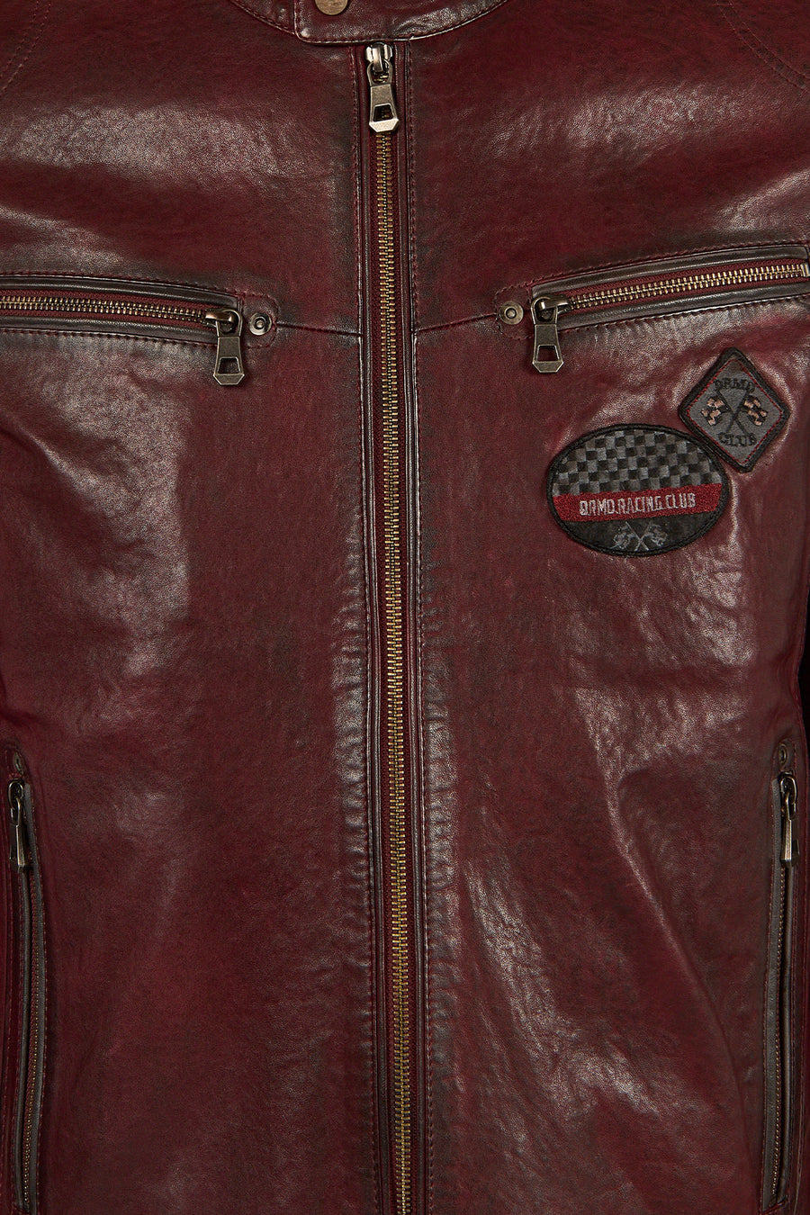 Hamilton Male Burgundy Crest Sports Leather Jacket