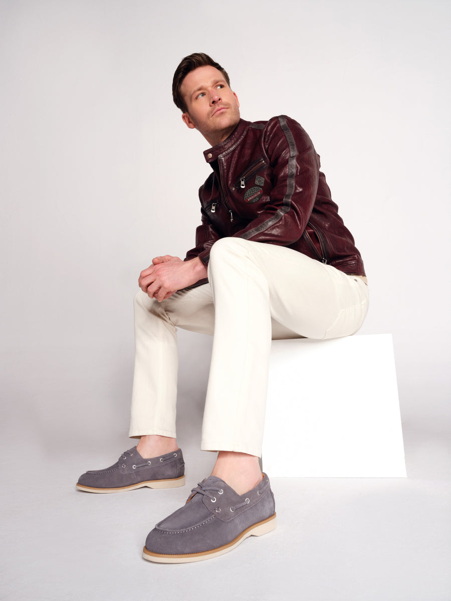 Hamilton Male Burgundy Crest Sports Leather Jacket