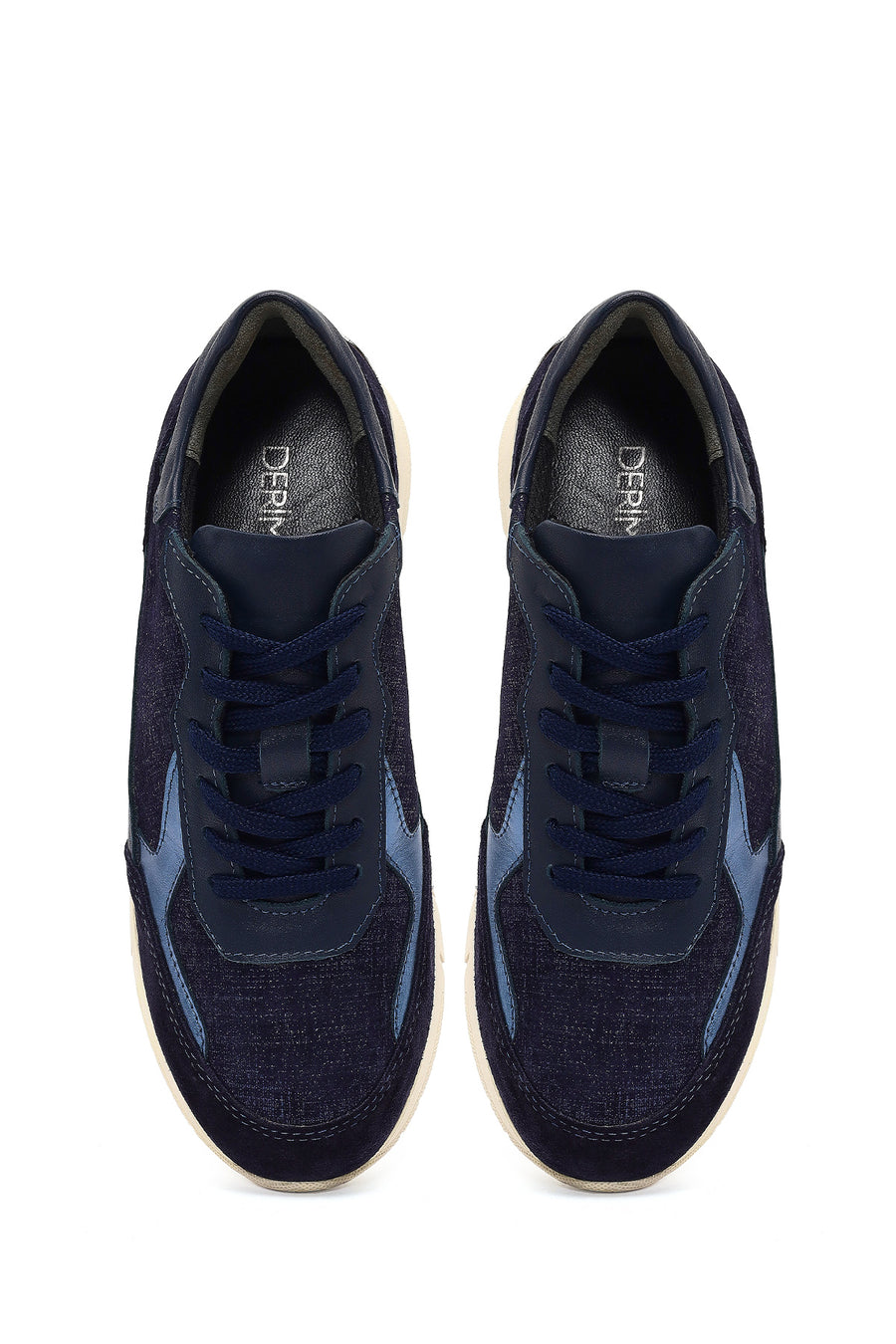 Kadın Lacivert Bağcıklı Kalın Tabanlı Deri Sneaker
